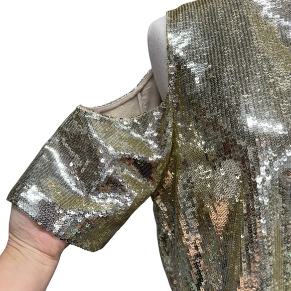 Boston Proper Sequin Top Swifty Open Shoulder  Size XS Gold Champagne Party - Picture 3 of 12